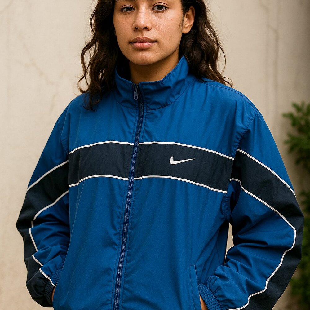 Nike Blue and Black Windbreaker with Athletic Design Size L..Good Condition
